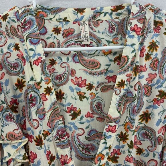 Free People Women’s small Cream Brown Paisley Plunge Bodysuit Flutter - Picture 10 of 14